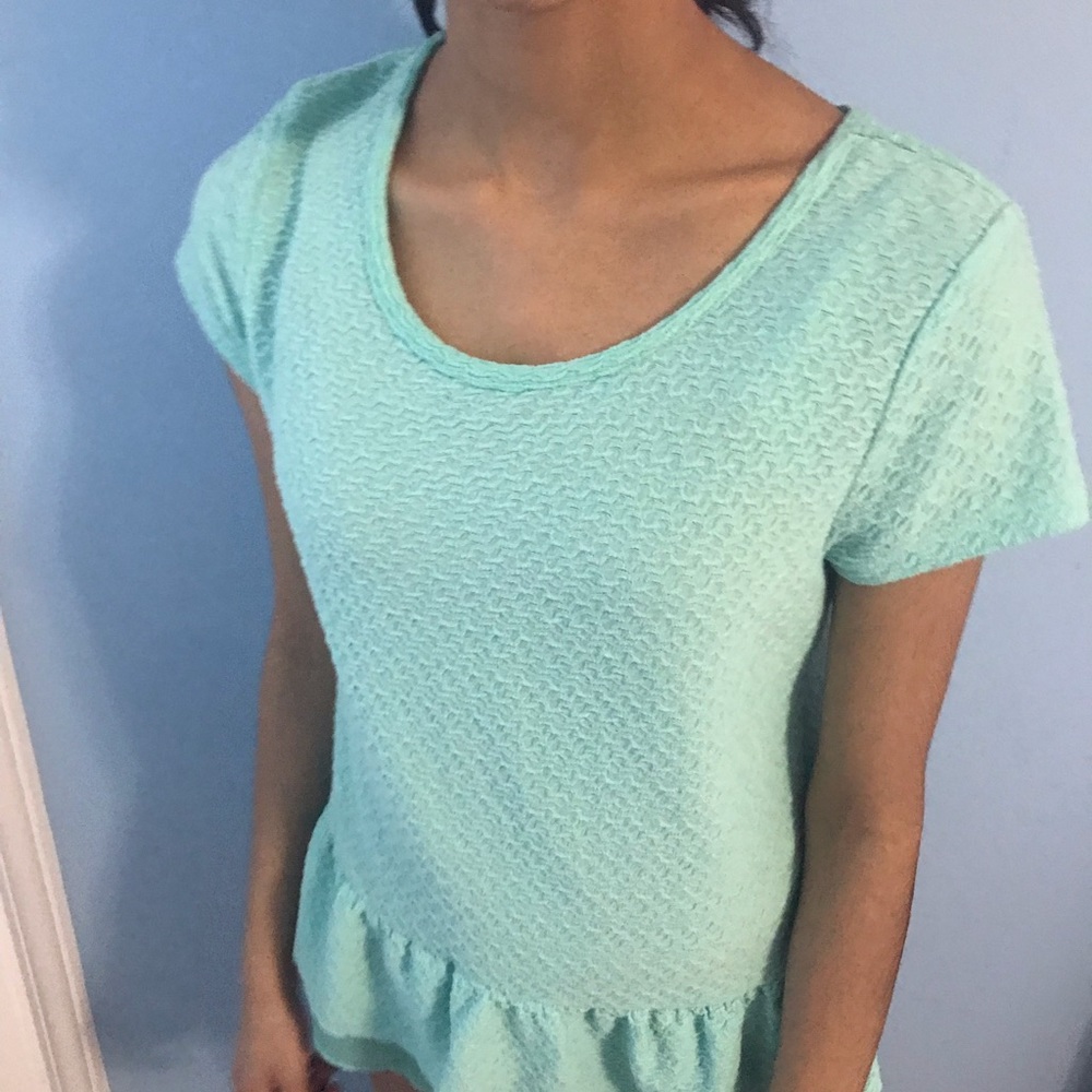 kids mint green peplum half sleeve top